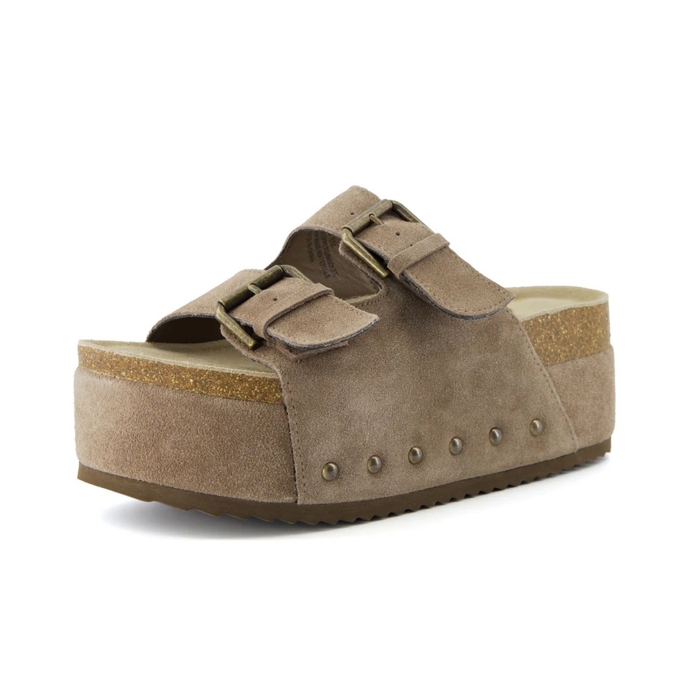 Brown Platform Flatform Sandals suede cushionaire